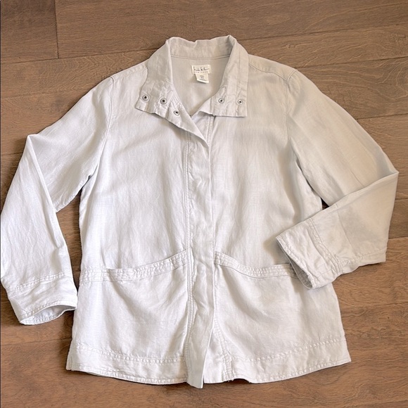 Nicole Miller Linen Lyocell Blend Eggshell Light Jacket Pockets Snaps Small - Picture 2 of 9